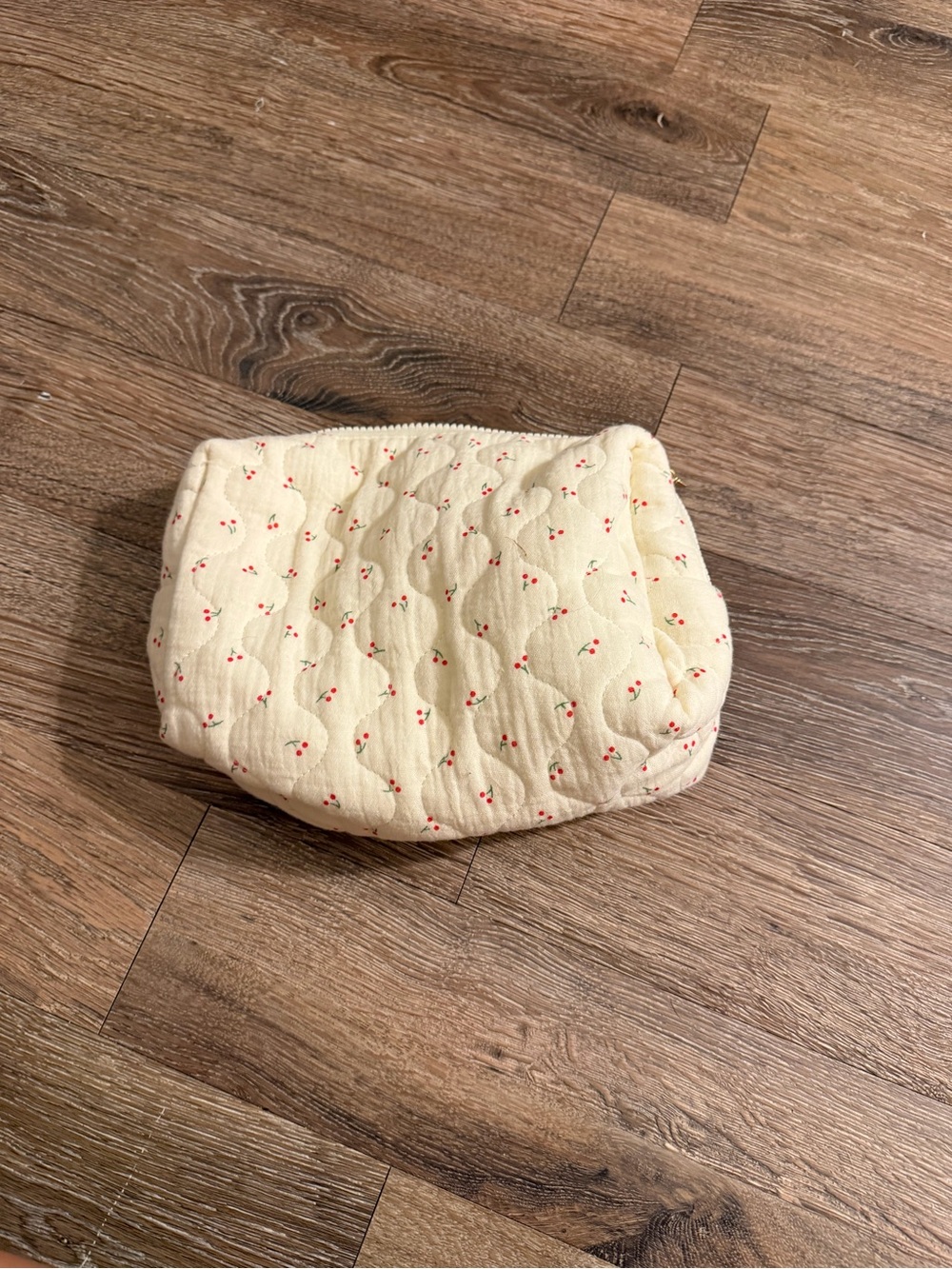 Marshalls Cream Quilted Cosmetic Pouch with Cherry Dot Print